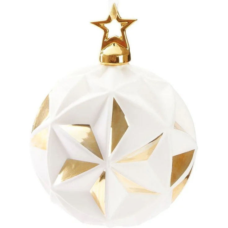 BRUBAKER Weihnachtsbaumkugel Premium Weihnachtskugel Stern Weiß Gold mit 3D Oberfläche (1 St), 10 cm Weihnachtsbaumkugel - Weihnachtsdekoration – Bild 5