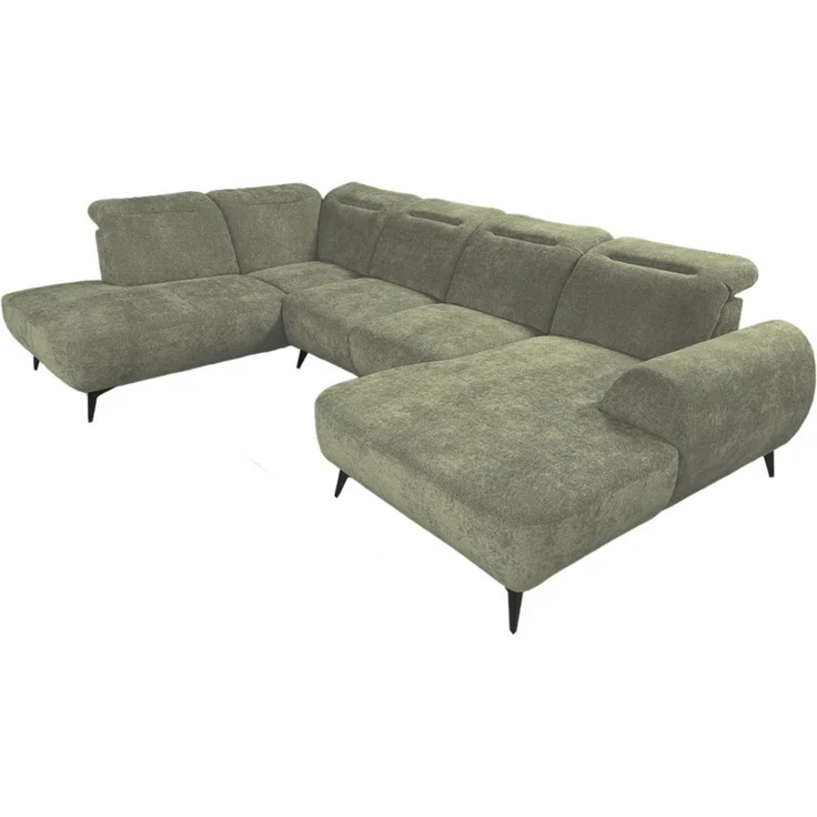 Wohnlandschaft Sofa U-Form ALETTE in Stoff Doha Hellgrün Lange Schenkel Links – Bild 2