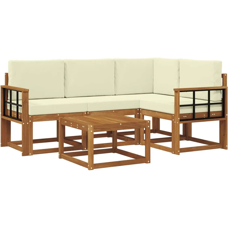 vidaXL Outdoor-Sofagarnitur 5 stk. 4-Sitzer Natur und Creme 3366368 – Bild 2