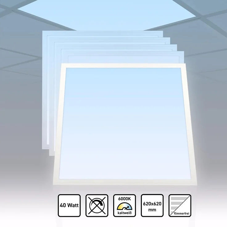 5x LED Panel 62x62 Tageslichtweiß 6000K 40W Slim Design Alu PLe2.2 – Bild 2