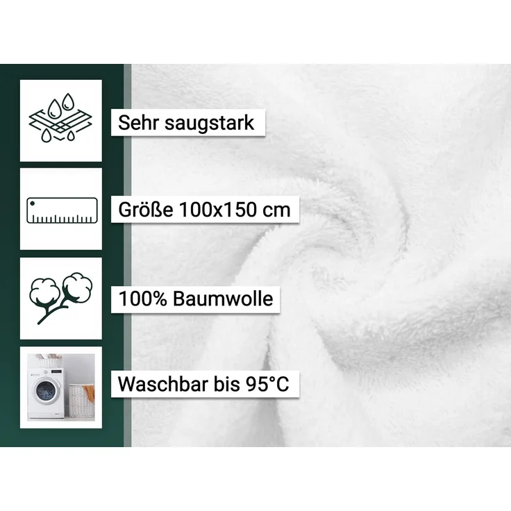 ZOLLNER Badetücher 5er Set, 100x150 cm, weiß, Baumwolle – Bild 3