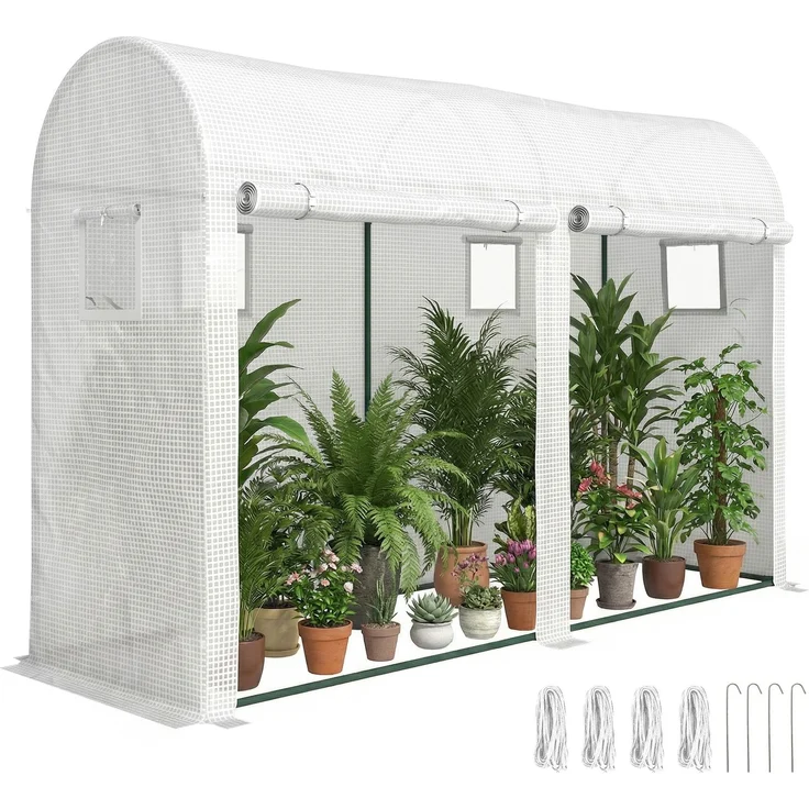 MELAYR, Gewächshaus mit Fernster, Tür, Foliengewächshaus aus Stahl, 300x100x200cm, Weiß – Bild 1