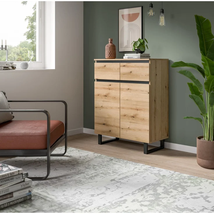 Kommode B/H/T: 80x99x36 cm in Evoke Oak Nachbildung und schwarz – Bild 5
