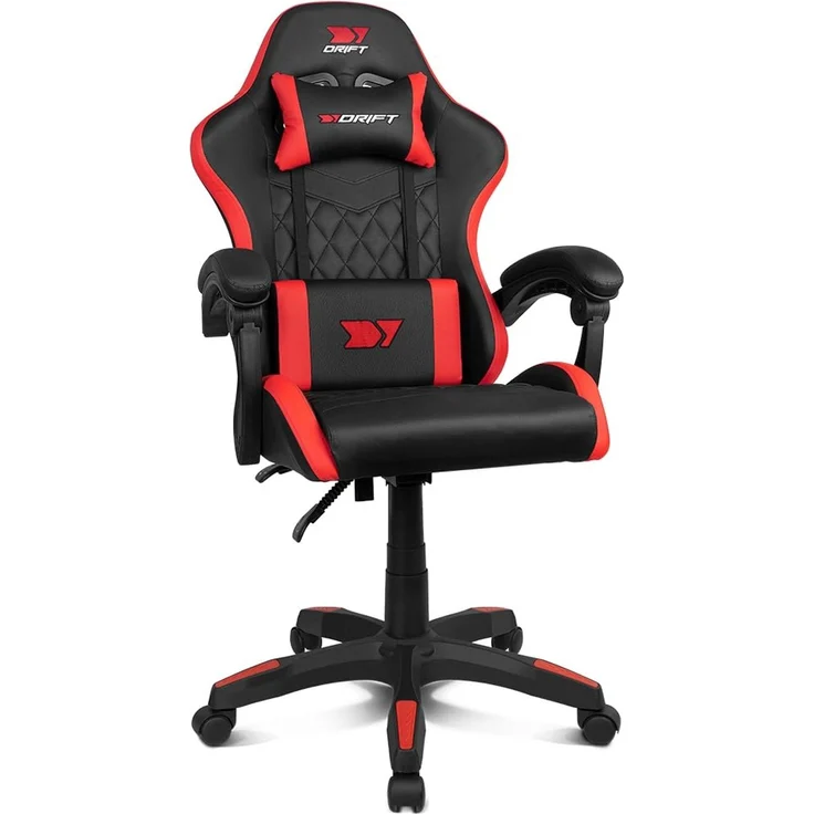 DRIFT GAMING DR35 Professioneller ergonomischer Gaming-Stuhl mit Lendenwirbelstütze und verstellbaren 2D-Armlehnen, 135° neigbar, robuste Basis, leise Rollen, Bezug aus Kunstleder, Schwarz/Rot