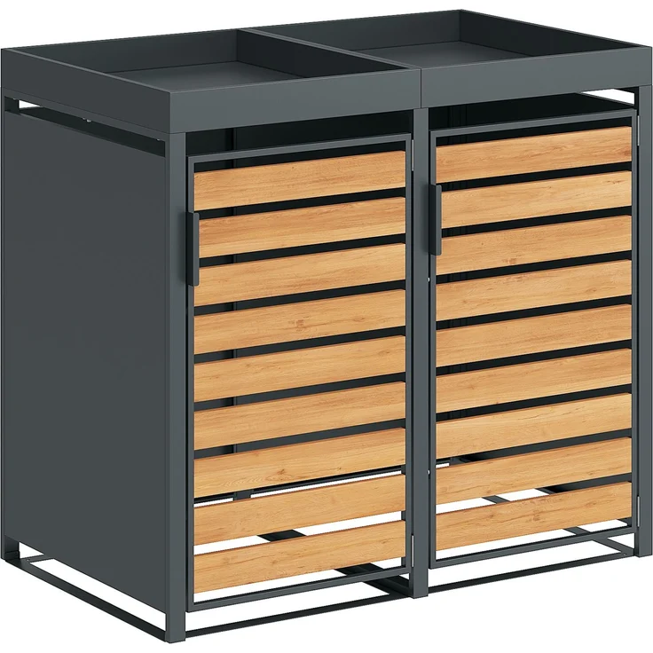 STEELSØN 'Kestra' Mülltonnenbox, 2 Tonnen mit Pflanzendach, 240L, anthrazit mit Holzoptik