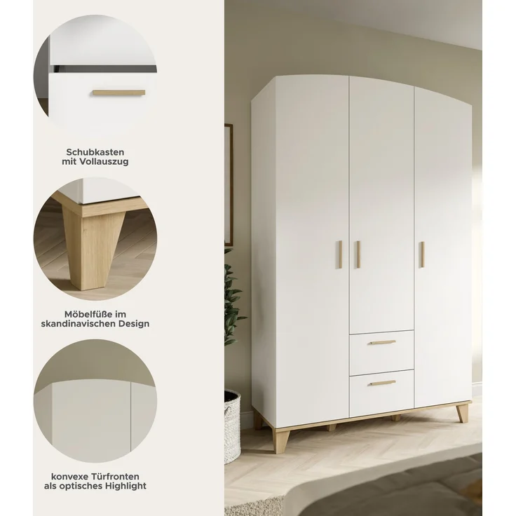 Stella Kleiderschrank 3-türig in weiß – Bild 6