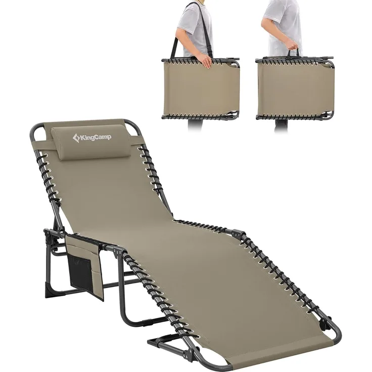 KingCamp Campingliege Sonnenliege Gartenliege klappbar 5-Stufig Verstellbarer Rückenlehne Liege Gartenstuhl Strandliege Camping Klappbett mit Kopfkissen für Garten Urlaub Outdoor Strand Pool