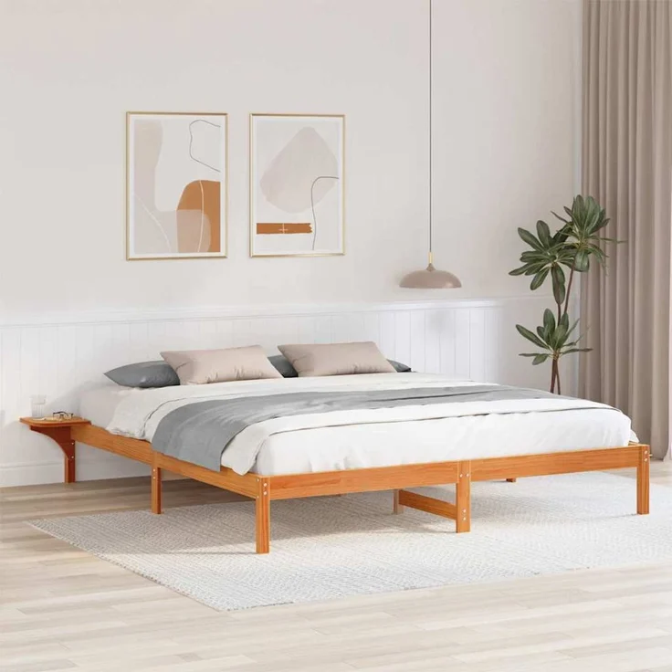 vidaXL Bettrahmen Wachsbraun 200 x 200 cm Massives Kiefernholz 873177 – Bild 1