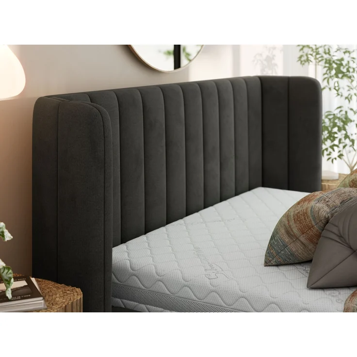 Polsterbett GOLETTA CLASSIC 200 x 200 cm mit gepolstertem Kopfteil, stabilem Bettrahmen, Lattenrost und Bettkasten mit Gasdruckfedern, Doppelbett, zeitloses Design - Dunkelgrau Velvet – Bild 4