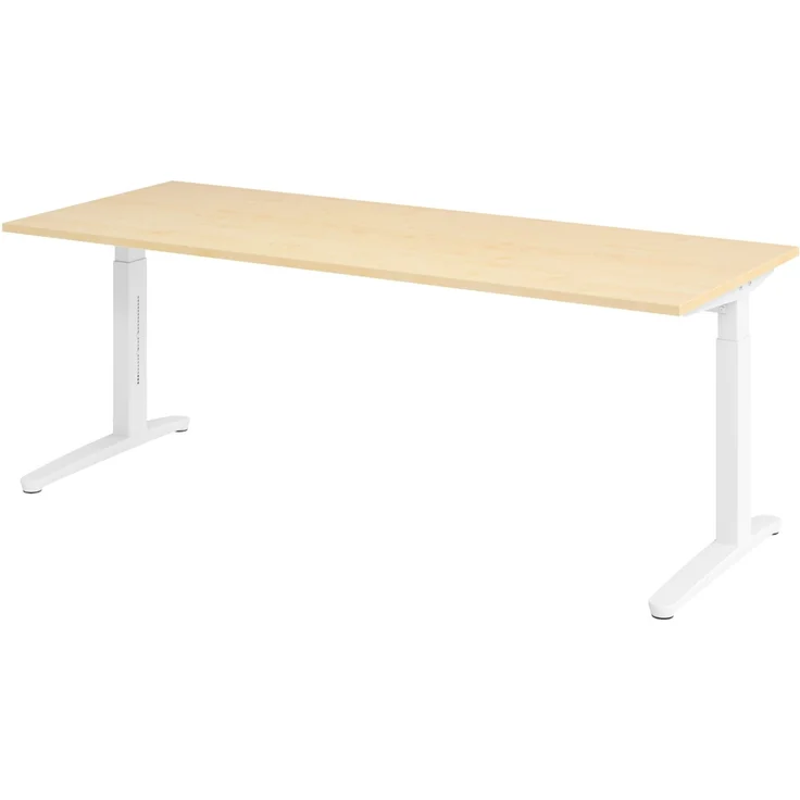 bümö manuell höhenverstellbarer Schreibtisch 200x80 in Ahorn, Gestell in weiß - PC Tisch höhenverstellbar & groß, höhenverstellbarer Tisch Büro, großer Computertisch verstellbar, X20-3-WW – Bild 1