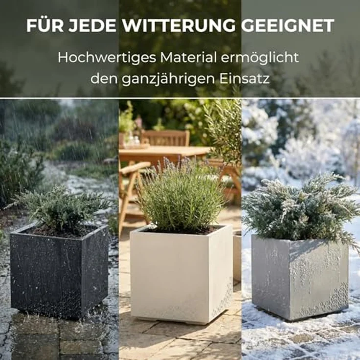 LAMELA Pflanzkübel mit Rollen 40 cm, 36L – Blumentopf aus Kunststoff – Übertopf mit Wasserablauf – Modern für Innen & Außen - Wetterfest & Pflegeleicht, Schwarz – Bild 6