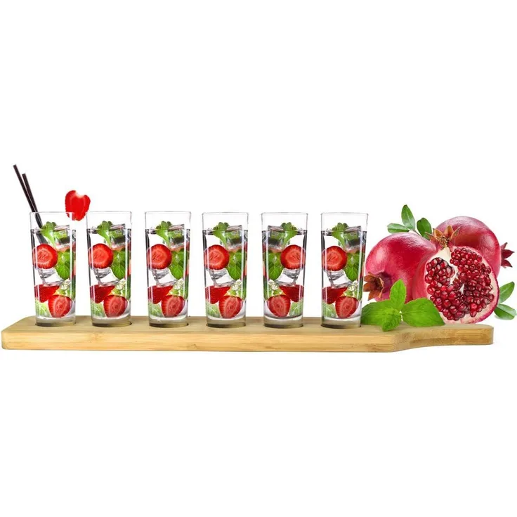 6 Schnapsgläser mit Holzbrett Verkostungsset Tequilagläser Wodkagläser Stamper