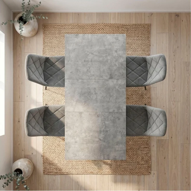 B&D home Essgruppe Mara & Vicka, (Set, 5-tlg, 1 Tisch / 4 Stühle), Esstisch ausziehbar bis 160cm für 4-6 Personen, Stühle in Samtstoff – Bild 2