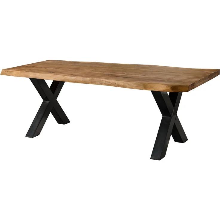 Baumtisch Sheesham 180x90x77 natur gebeizt / X-Beine anthrazit glänzend FREEFORM 5