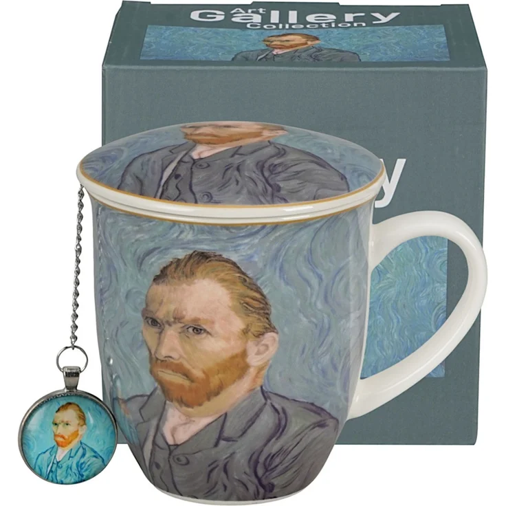 DUO ART GALLERY Becher 400 ml mit Teesieb PORTRAIT OF Van Gogh, New Bone China Porzellan – Bild 3