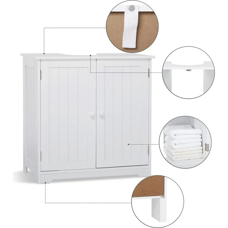 Mondeer Waschbeckenunterschrank Badezimmerschrank Unterschrank, Badkommode, 60 x 30 x 60 cm, weiß – Bild 3