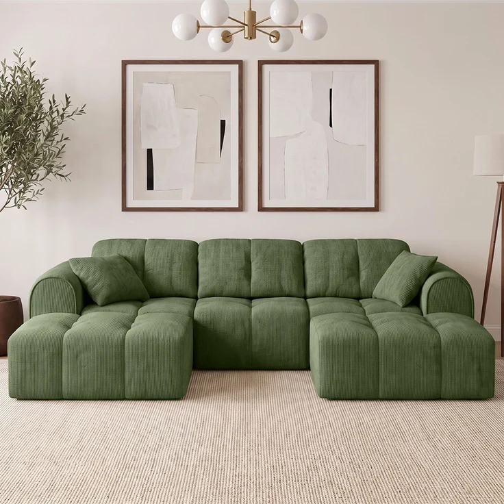 skølm 'Vanaheim' Sofa 3 Sitzer mit 2 Hocker & 2 Kissen, Cloud Sofa dunkelgrün, Chenille-Stoff, Vollschaumcouch mit Federkern und Vakuum-Kompression, kein Aufbau erforderlich – Bild 1