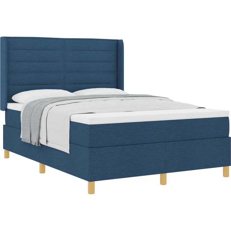 vidaXL Boxspringbett mit Matratze mit Kopfteil Blau 140 x 200 cm Stoff 3341776 – Bild 2