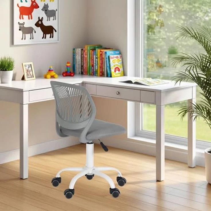 FurnitureR Bunter Schreibtischstuhl, moderner höhenverstellbarer Computerstuhl ohne Armlehnen, ergonomischer Drehstuhl für Kinderzimmer und Home Office – Bild 3
