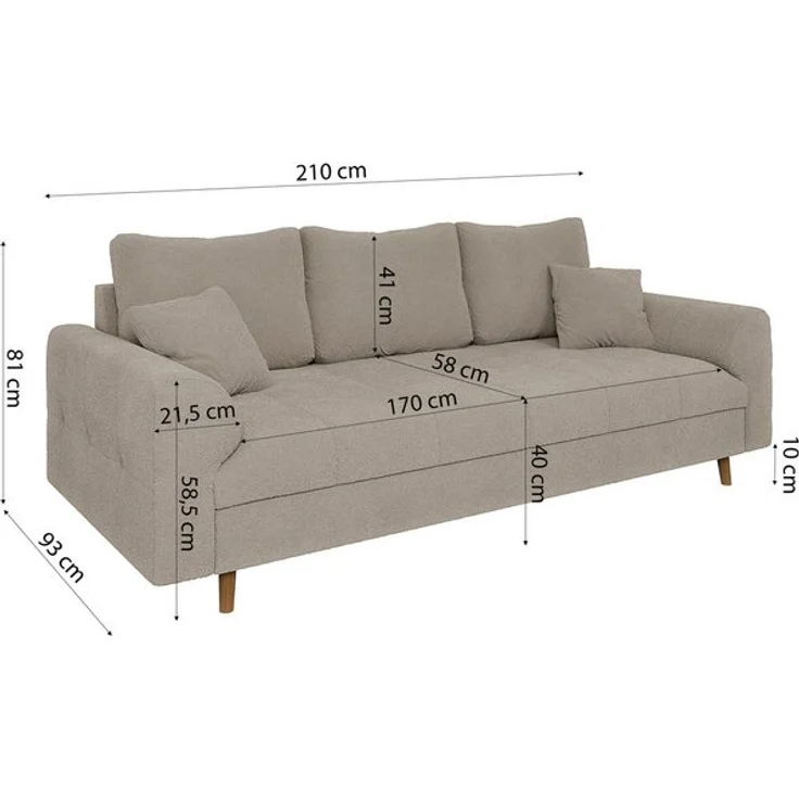 S-Style Möbel Polstergarnitur 3+2+1 Leif mit Holzfüßen im skandinavischen Stil aus Boucle-Stoff, (1x 3-Sitzer-Sofa, 1x 2-Sitzer-Sofa, 1x Sessel), mit Wellenfederung – Bild 4