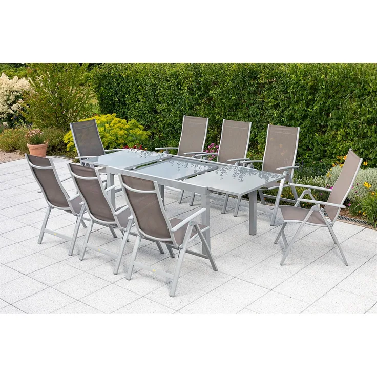 Carrara Gartenmöbel Set 9tlg, Semi Ausziehtisch, taupe