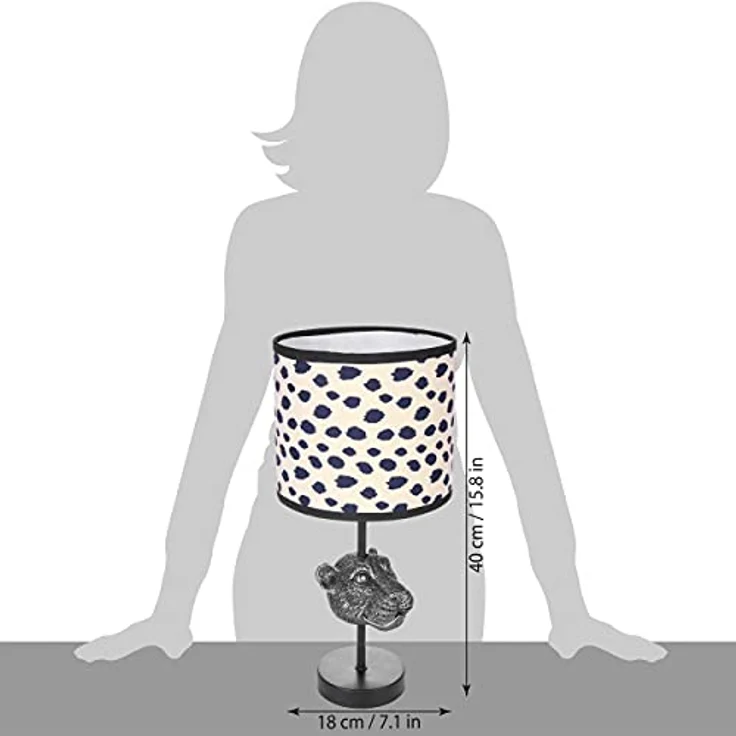 BRUBAKER Tisch- oder Nachttischlampe Leopard, 40 cm hoch, Keramikfuß, Stoffschirm, Schwarz Beige gepunktet, E27 Fassung – Bild 6