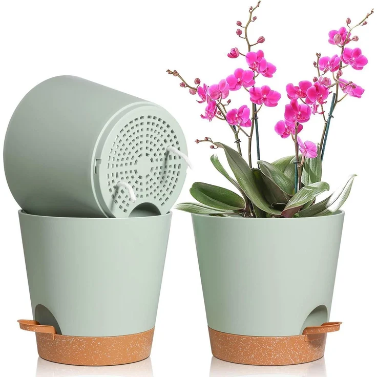 T4U 20cm Kunststoff Blumentopf Selbstbewässerung 3er-Set für Pflanzen Grün – Bild 1