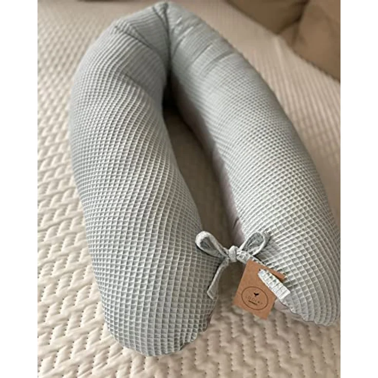 Loolay Stillkissen WAFFELPIQUE/ GLATT Schwangerschaftskissen Seitenschläferkissen Kissen, Baumwolle M/ L u. L/ XL Kissen + Waffelstoff BEZUG abnehmbar Reißverschluss, 170 und 190 cm Lagerungskissen Geschenk GRAU MINZE ROSA GELB, 100% Europäische PREMIU... – Bild 4