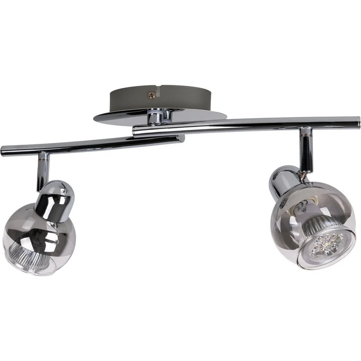 näve Deckenspots Boccia, LED wechselbar, Warmweiß, 2flg. incl. LED GU10 6W, chrom, Glasschirm, verstellbare Spots, l:41cm – Bild 5