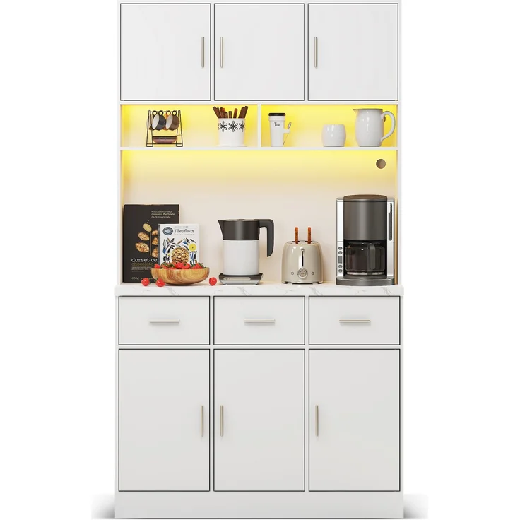 100x40x180cm, multifunktionales Buffet mit LED-Beleuchtung mit APP-Steuerung, Schubladen, verstellbaren Einlegeböden, Kabelführungslöchern und Steckdosen, ideal für Küchen und Esszimmer – Bild 2