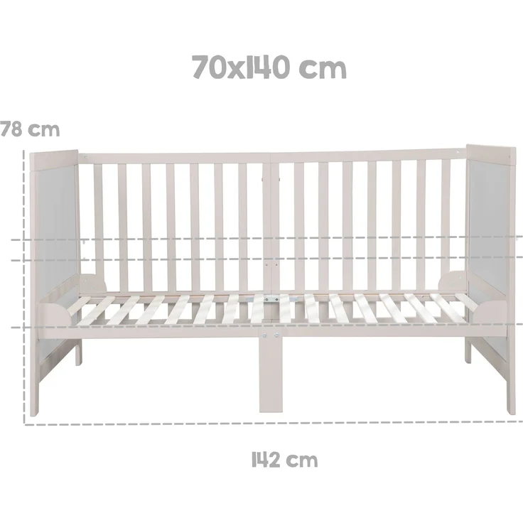 roba Babybett EASY SLEEP 70 x 140 cm inkl. Umbauecken + Matratze safe asleep® Roll Air - Mitwachsendes Gitterbett 3-fach höhenverstellbar - 3 Schlupfsprossen - Hellgrau – Bild 6
