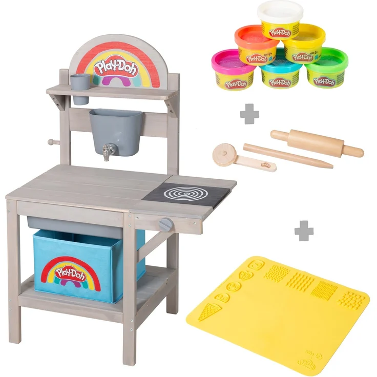 roba Matschküche 'roba x Play-Doh' - Massivholz - FSC®-zertifiziert - inkl. Zubehör - Grau – Bild 1