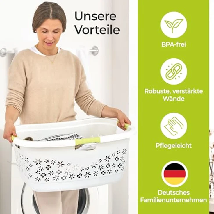 KiNDERWELT Wäschekorb Premium 50 L ergonomischer Form, Soft-Touch-Griffe, an den Körper angepasste Nierenform – Bild 7