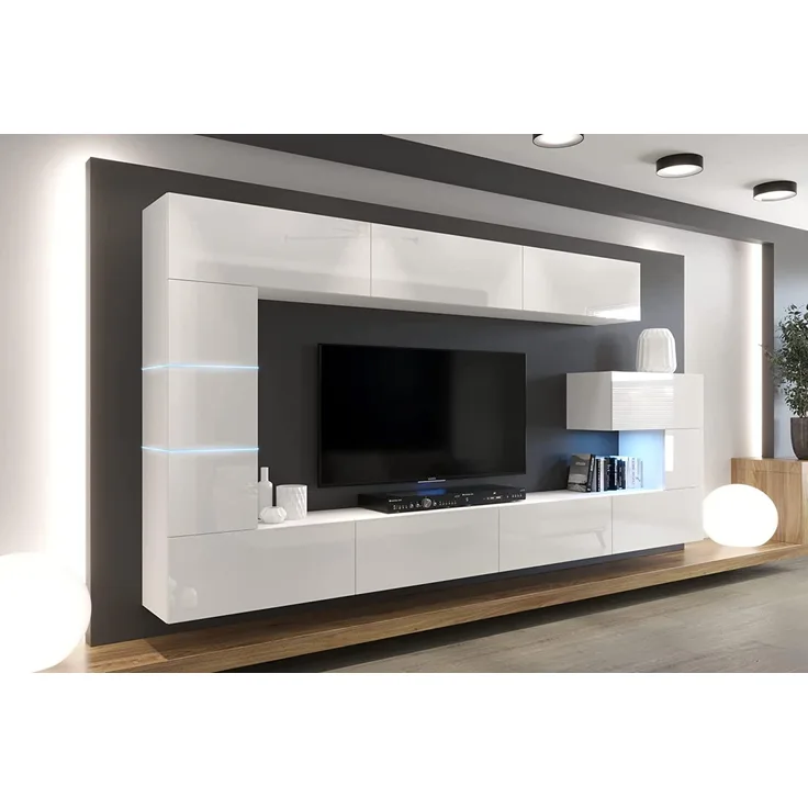 Furnitech AN89 New Modernes Wohnzimmer Wohnwand Wohnschrank Schrankwand Mediawand Möbel (LED blau, AN89NEW-21W-HG2)