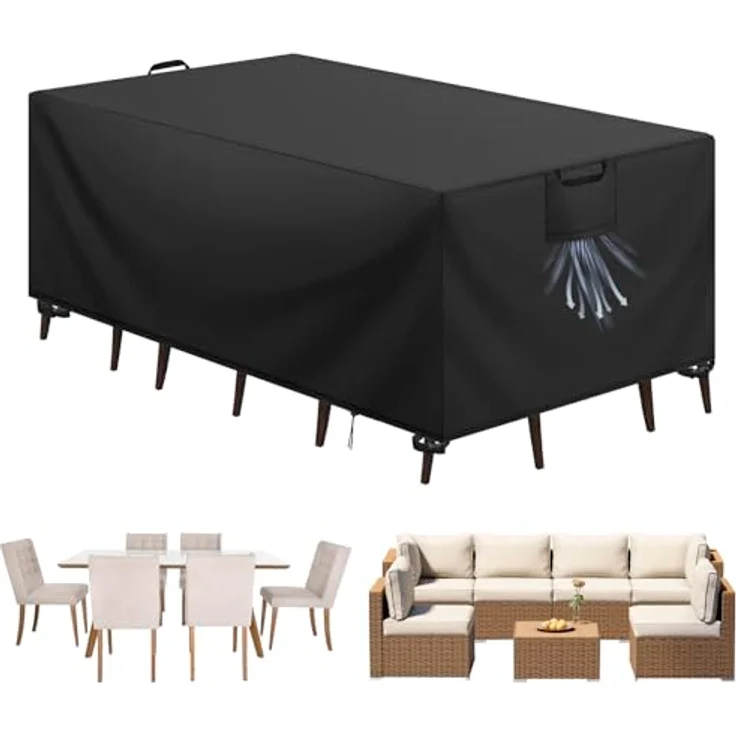 Aujink Abdeckung Gartenmöbel Winterfest, Wasserdichte Schutzhülle Gartenmöbel 420D Oxford Anti-UV Abdeckplane für Gartentische Terrassenmöbel Regenschutz und Staubfest Abdeckhaube Schwarz 170 x 94 x 71 cm – Bild 2