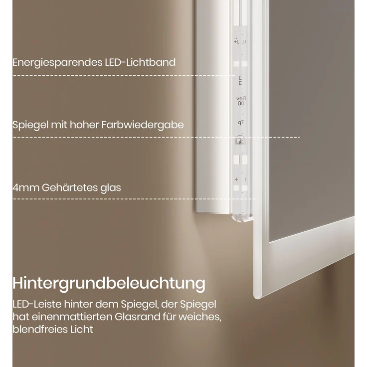 EMKE Badspiegel mit Beleuchtung, 120x60cm, Kaltweißes/Warmweißes Licht, Knopfschalter, Beschlagfrei, Speicherfunktion – Bild 5