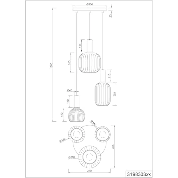 Trio Leuchten Hängeleuchte, Schwarz-Chrom, Pendelleuchte aus Metall und Glas, 150 cm – Bild 9