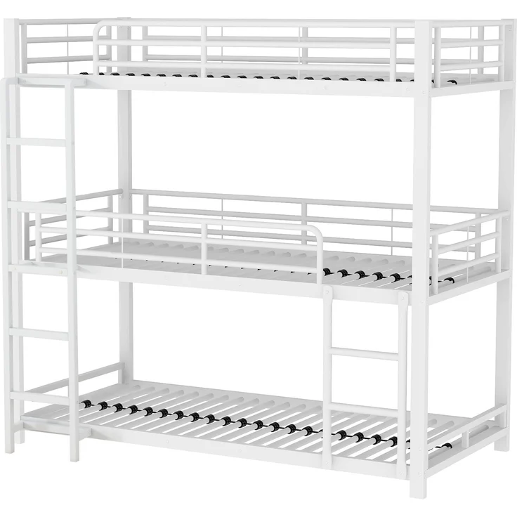 EINHOM 90 x 200 cm Bettgestell Metallbett, Etagenbett, Eisenbett, Dreifach-Etagenbett für Kinder, Jugendliche und Erwachsene, Weiß (Ohne Matratze) – Bild 6