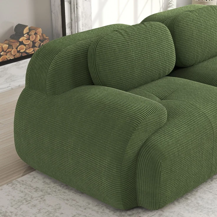 DESVIAE Sofa modular und rahmenlos aus Cordstoff Grün mit 32D-Hochdichteschaum, 388 x 178 x 70 cm – Bild 9