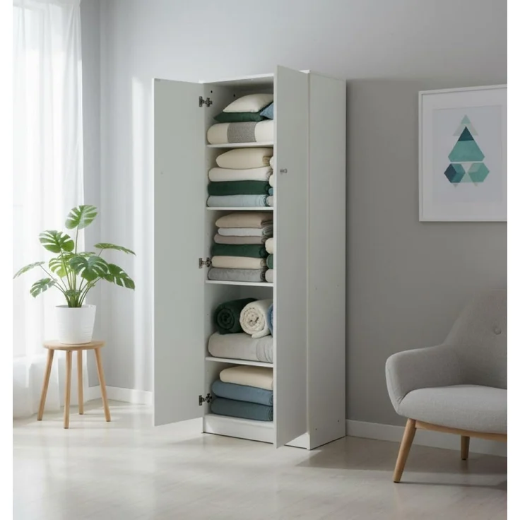 Dmora - Multifunktionsschrank mit Zwei Türen, weiß, 62 x 34 x 183 cm – Bild 2