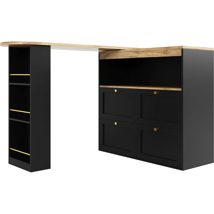 Bartisch 105 x 39 x 102 cm, 360° drehbar, mit 4 Schubladen und offenen Ablagen, Schwarz – Bild 23