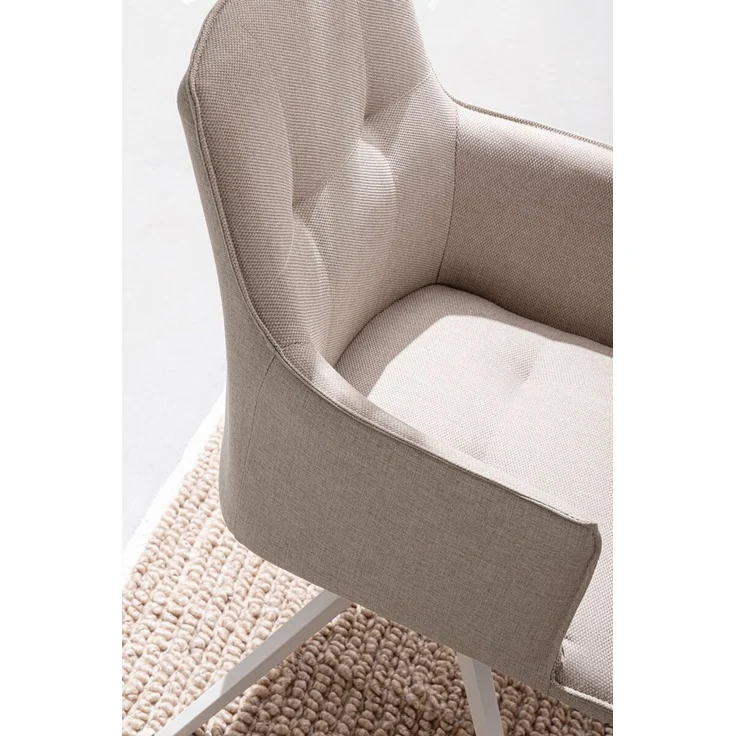 2er-Set Gartenstuhl Genska Drehbar - Alumnium, Metall Weiß, Olefin-Stoff Beige, mit Armlehnen – Bild 2
