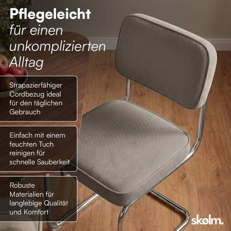 skølm 'Thund' Esszimmerstühle 6er Set, macchiato, Polsterstuhl aus Cord mit verchromten Metallgestell, Schwingstuhl bis 120 kg belastbar – Bild 8