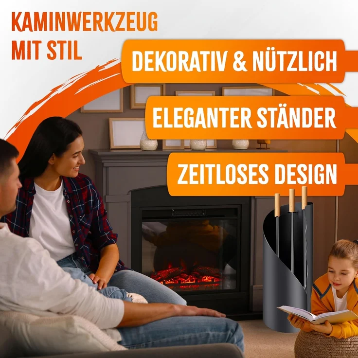 KESSER® Kaminbesteck Set 4-teiliges Kaminzubehör – Modern Design, beschichtet, Hochwertige Kamingarnitur aus 4 Teilen: Besen, Schaufel, Schürhaken, Ständer Stahl Edelstahlgriffe Anthrazit – Bild 2