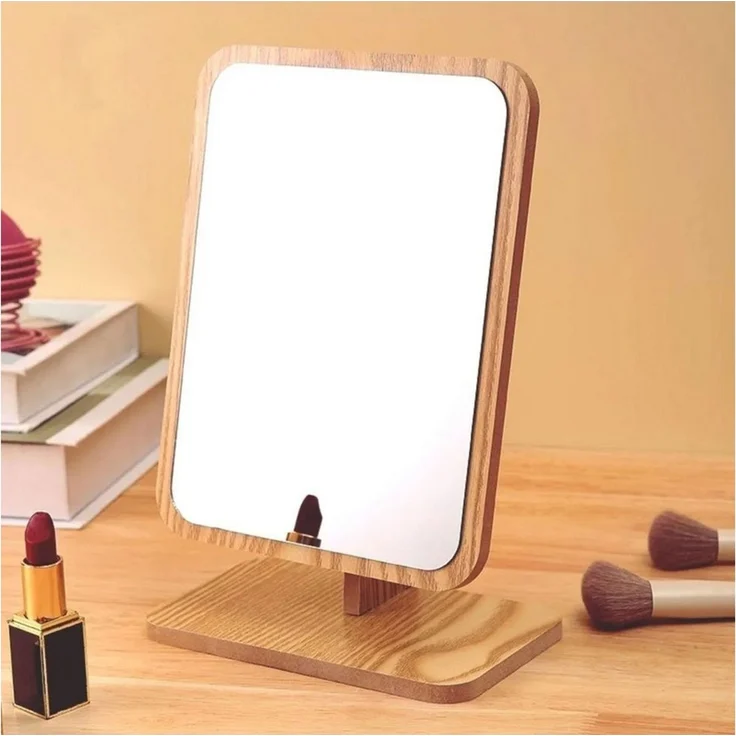 Jungengel Kosmetikspiegel Rechteckig Standspiegel Schminkspiegel 24x16 cm Tischspiegel Holz (1-St), Verstellbarer Tischspiegel, Klare Spiegeloberfläche, Ideales Format – Bild 3