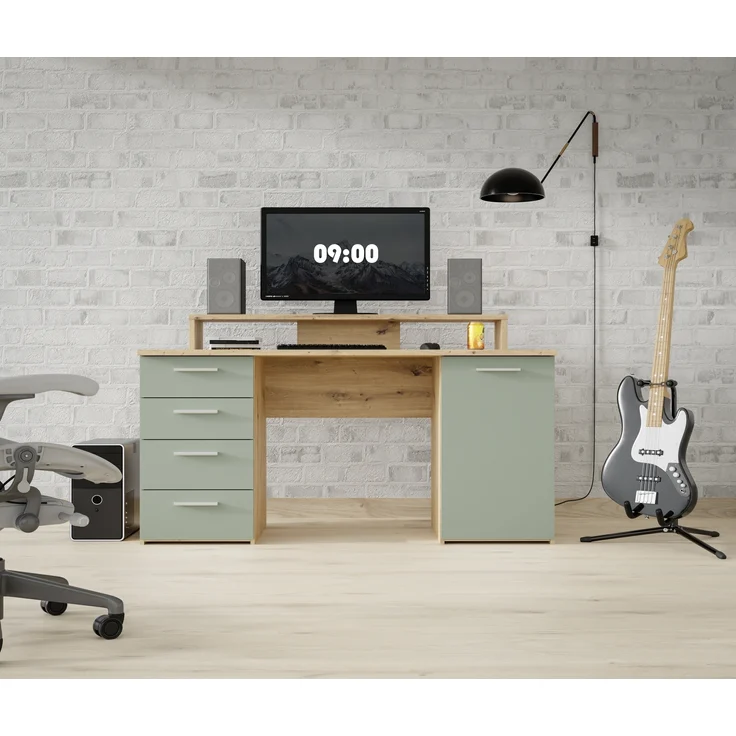 Schreibtisch 'Net' in Artisan Eiche und Salbei - 145 x 90,7 x 60 cm – Bild 3