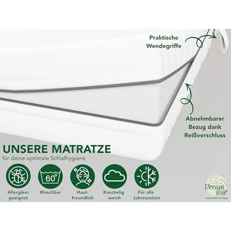 DREAMSTAR Kaltschaummatratze Vital Silber XXL 24 cm hoch | Ergonomische 7-Zonen Matratze 100x200 cm H4 | Hypoallergen & Antibakteriell | Bezug abnehmbar & waschbar | Öko-TEX® | (24cm, 100 x 200 cm) – Bild 4