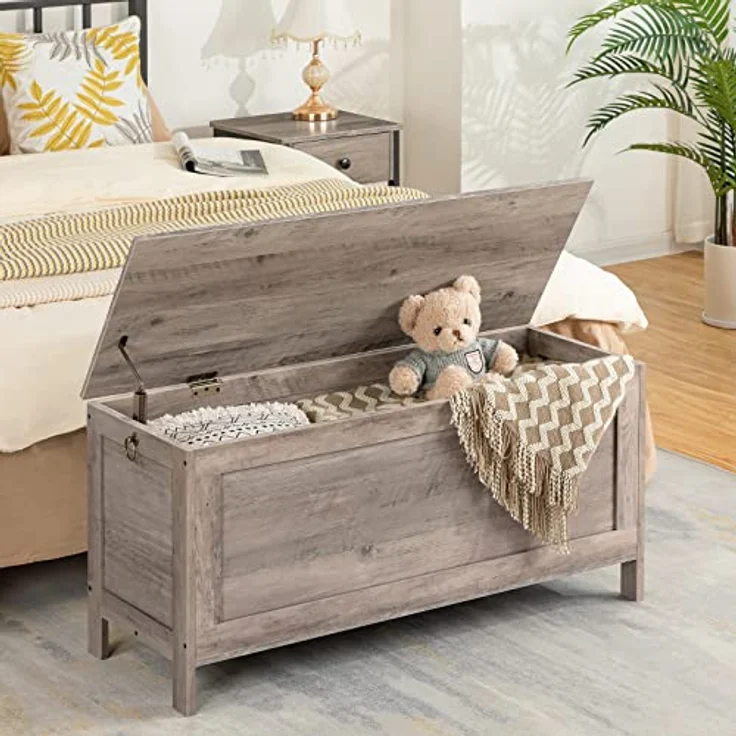 HOOBRO Truhen, Sitzbank mit Stauraum, Spielzeugtruhe mit Deckel, Schuhbank, Sitztruhe, Aufbewahrungstruhe, Robust, Sicherheitsscharniere, Schlafzimmer, Wohnzimmer, 100 cm, Greige EBG100CW01 – Bild 5