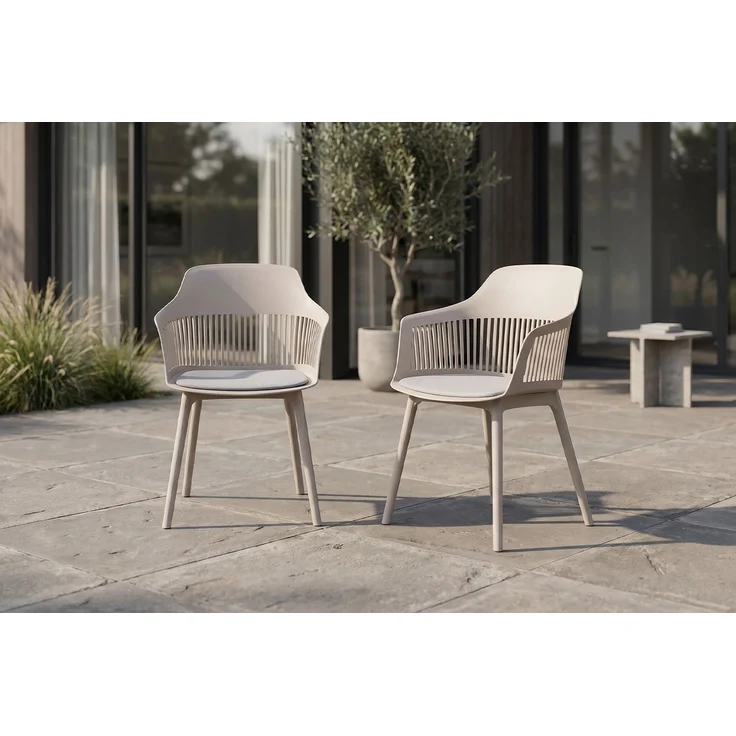 KAWOLA Gartenstuhl ALTEA Outdoor Kunststoff beige mit Kissen 84 x 54 x 59 cm – Bild 5