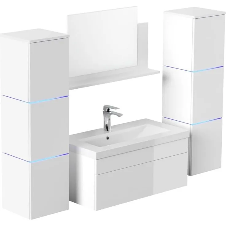 HOME DELUXE Badmöbel-Set 'WANGEROOGE BIG - XL' mit LED-Beleuchtung, Weiß